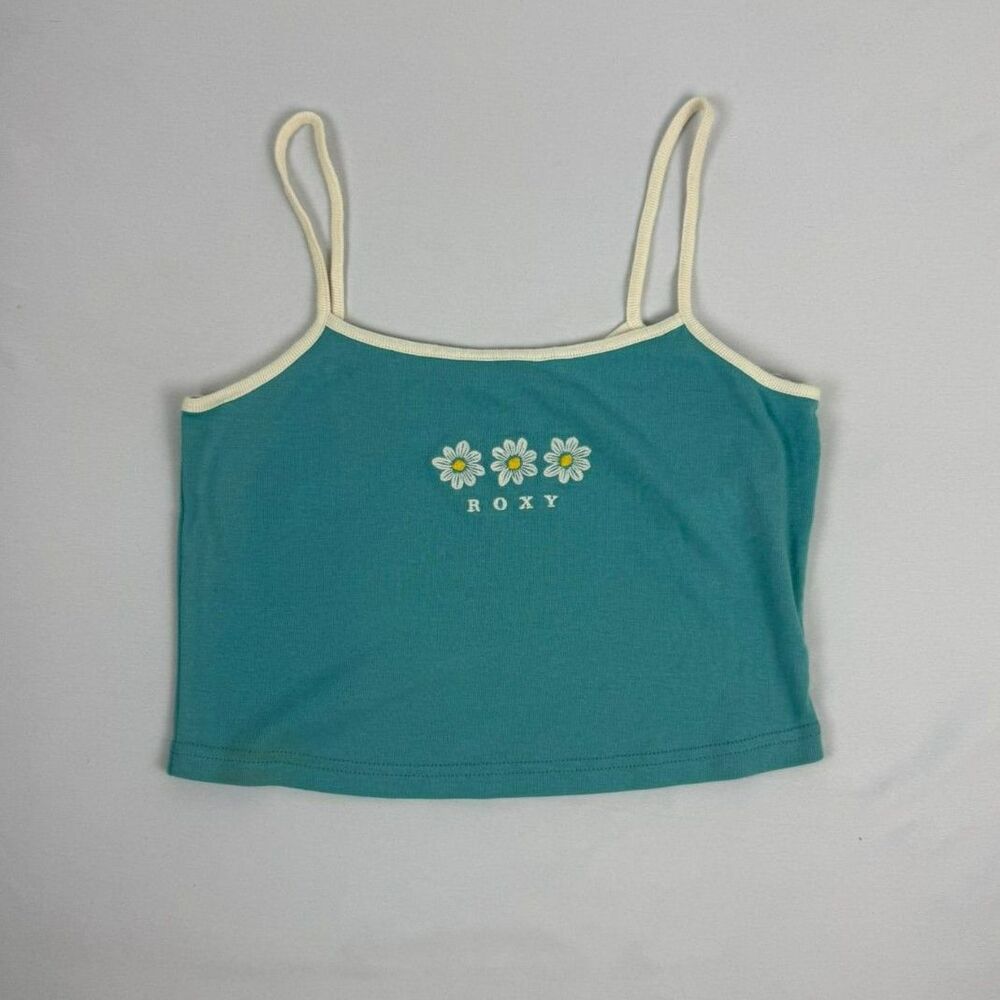 Roxy Maui Blue Daisy Crop Tank NWT 100% Cotton - M